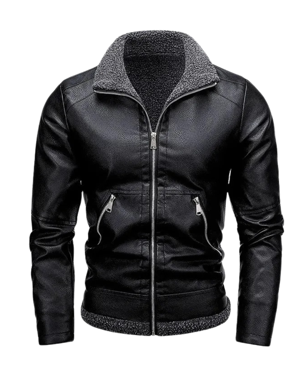 Fleece-Lined Leather Bomber Jacket