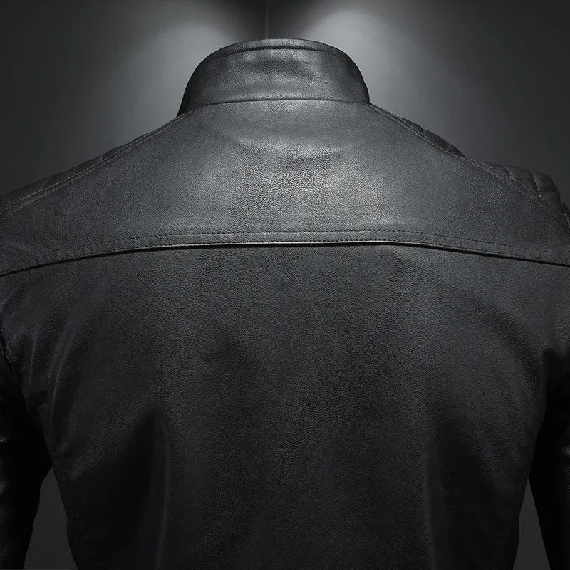Genuine Leather Stand Collar Jacket