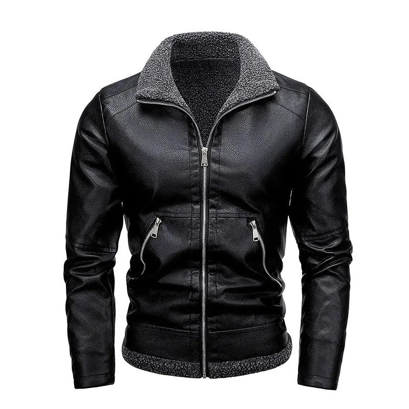 Fleece-Lined Leather Bomber Jacket
