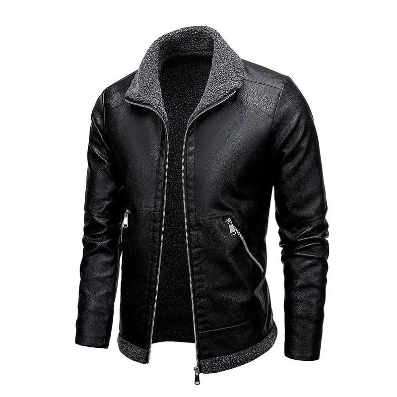 Fleece-Lined Leather Bomber Jacket