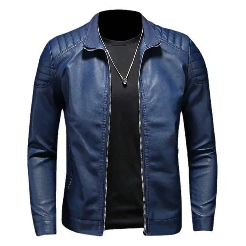 Genuine Leather Stand Collar Jacket