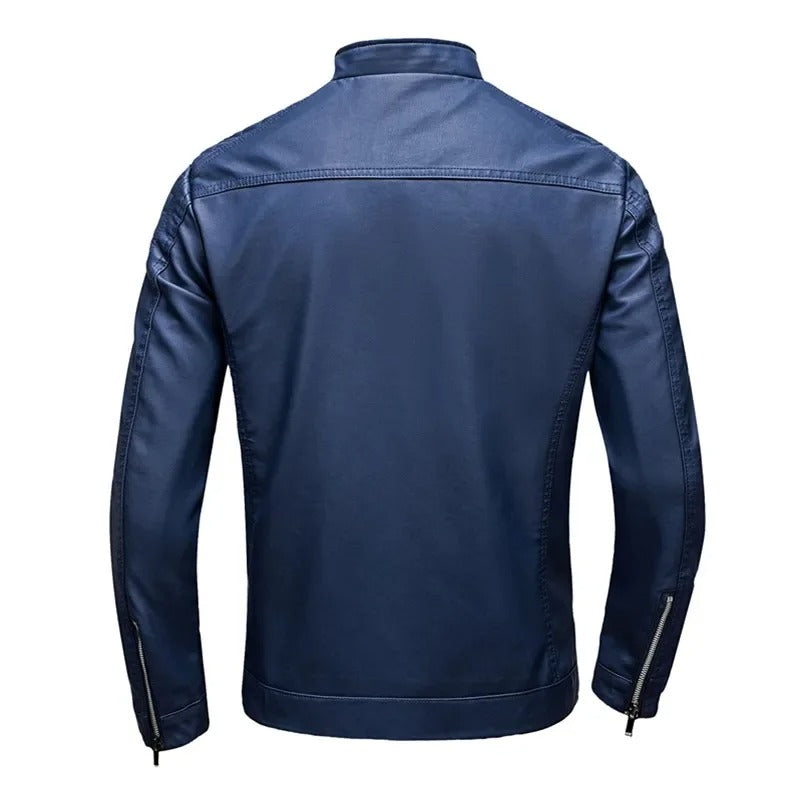 Genuine Leather Stand Collar Jacket