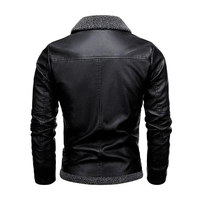 Fleece-Lined Leather Bomber Jacket