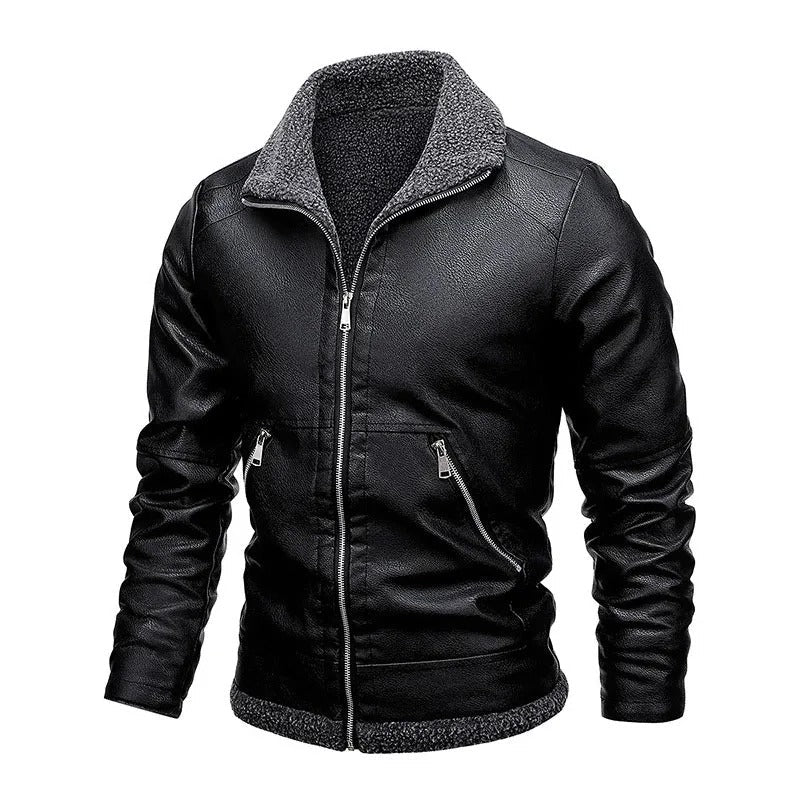 Fleece-Lined Leather Bomber Jacket