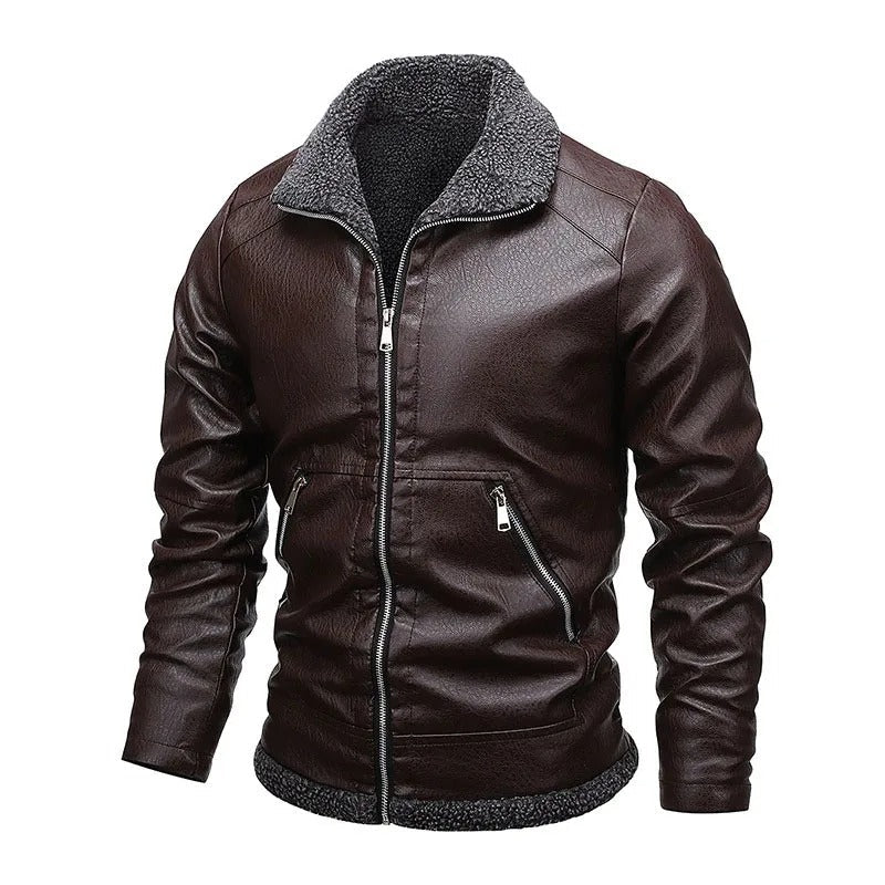 Fleece-Lined Leather Bomber Jacket