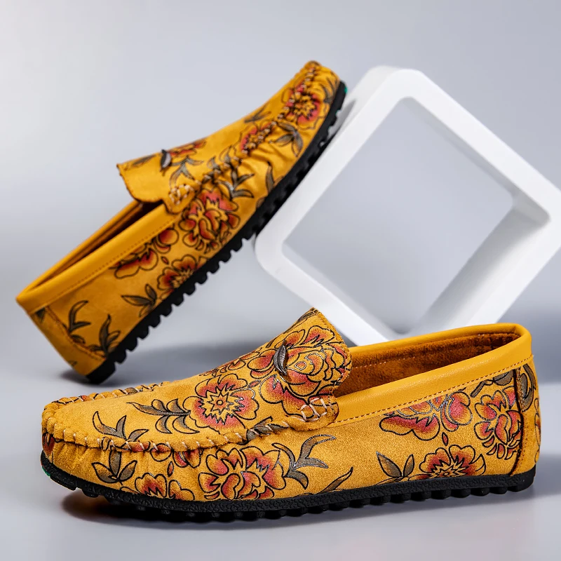 Geblümte Leder-Slipper