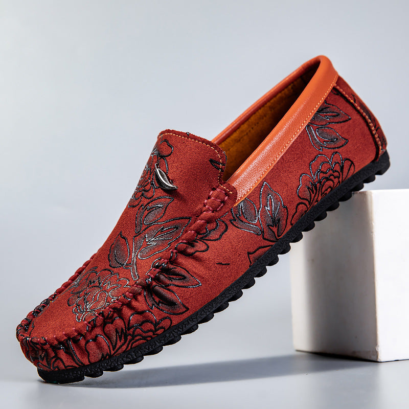 Geblümte Leder-Slipper
