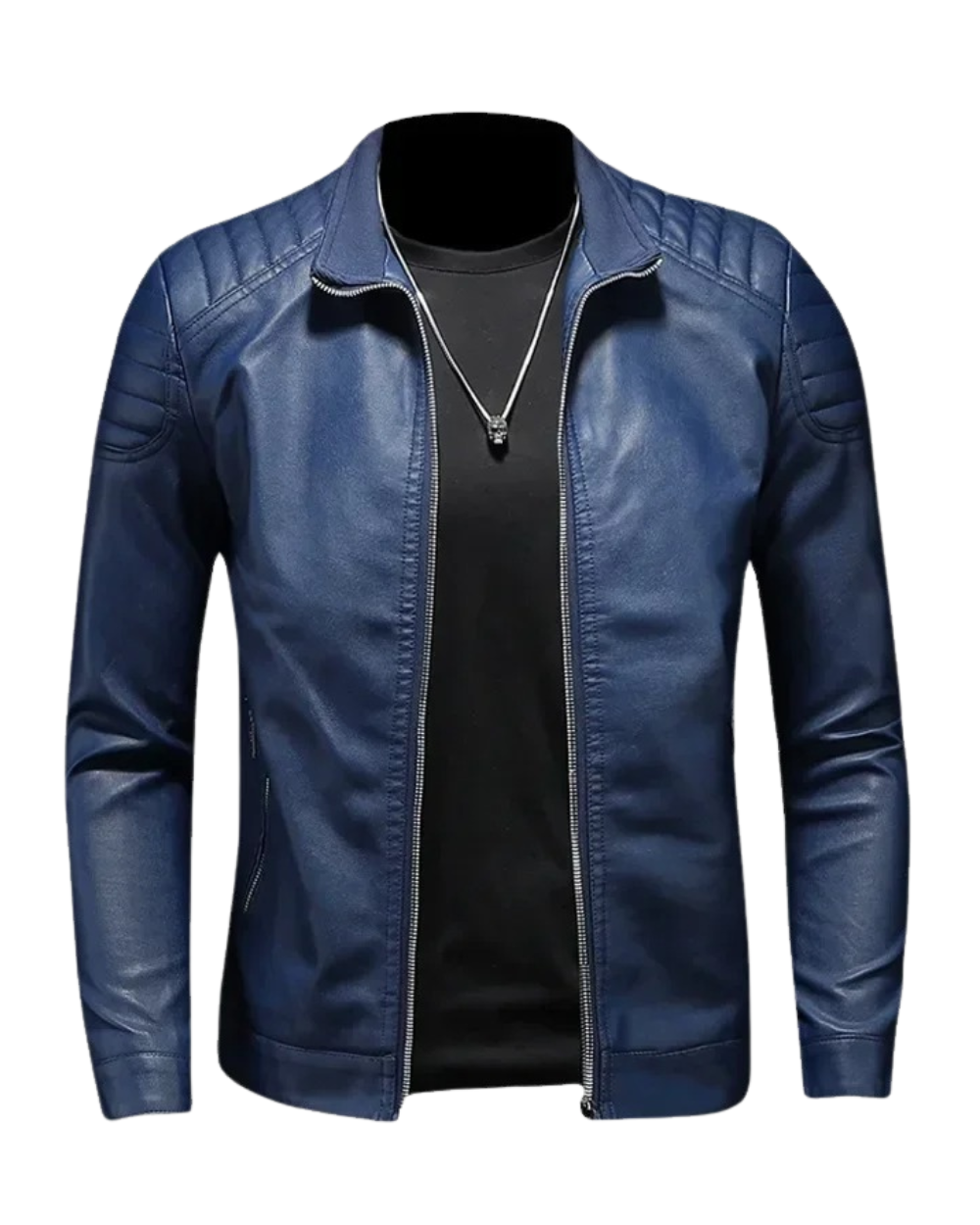 Genuine Leather Stand Collar Jacket